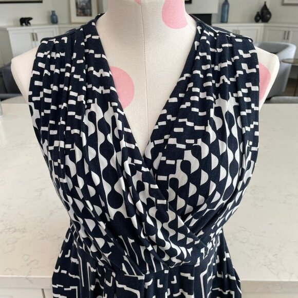 Mario Serrani Italy Slvless V Nk Faux Wrap Geo Print Maxi Dress Navy Sz M - Picture 4 of 10